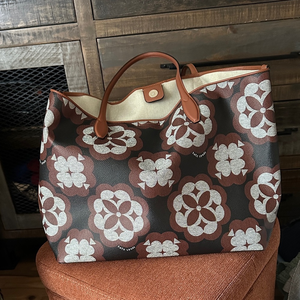 kate spade Brown and Cream Floral Pattern Tote - Picture 3 of 5